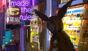 Preview wallpaper girl, hood, neon, backlight, art