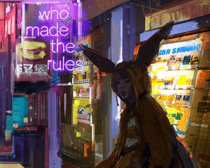 Preview wallpaper girl, hood, neon, backlight, art