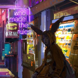 Preview wallpaper girl, hood, neon, backlight, art