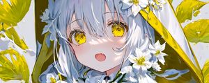 Preview wallpaper girl, hood, raincoat, flowers, anime