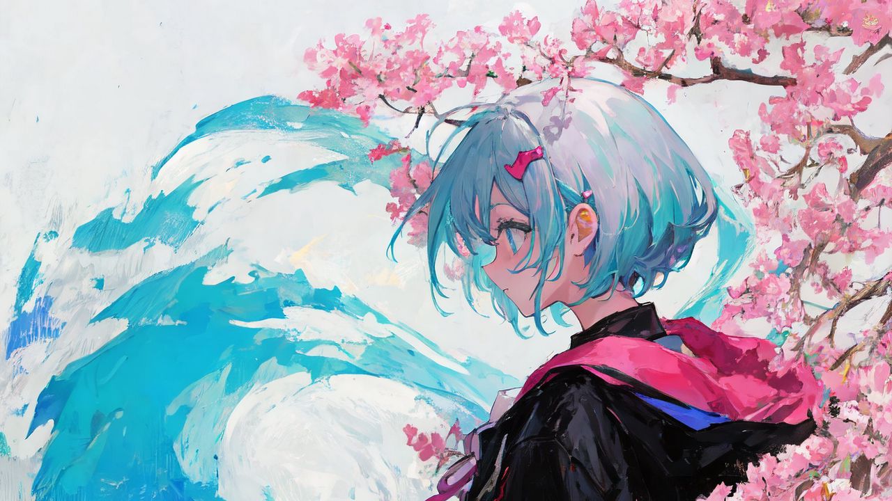 Wallpaper girl, hood, raincoat, flowers, spring, anime