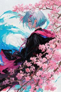 Preview wallpaper girl, hood, raincoat, flowers, spring, anime