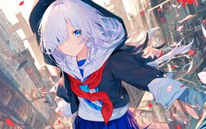 Preview wallpaper girl, hood, ribbon, anime