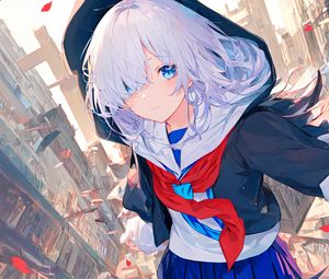 Preview wallpaper girl, hood, ribbon, anime