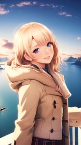 Preview wallpaper girl, hood, sea, anime