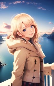 Preview wallpaper girl, hood, sea, anime