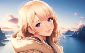 Preview wallpaper girl, hood, sea, anime