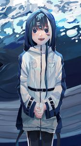 Preview wallpaper girl, hood, smile, anime, art
