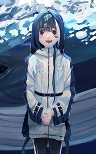 Preview wallpaper girl, hood, smile, anime, art