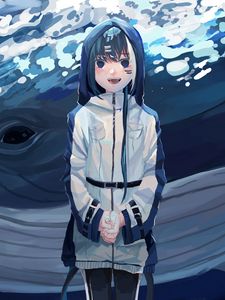 Preview wallpaper girl, hood, smile, anime, art