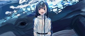 Preview wallpaper girl, hood, smile, anime, art