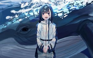 Preview wallpaper girl, hood, smile, anime, art