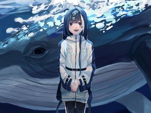 Preview wallpaper girl, hood, smile, anime, art