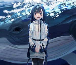 Preview wallpaper girl, hood, smile, anime, art