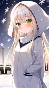 Preview wallpaper girl, hood, snow, snowflakes, winter, anime
