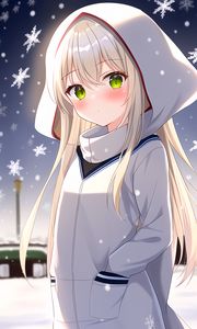 Preview wallpaper girl, hood, snow, snowflakes, winter, anime