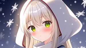 Preview wallpaper girl, hood, snow, snowflakes, winter, anime