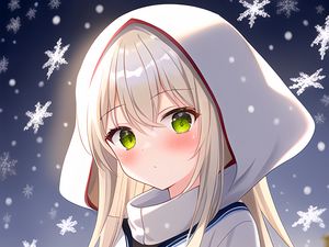 Preview wallpaper girl, hood, snow, snowflakes, winter, anime