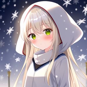 Preview wallpaper girl, hood, snow, snowflakes, winter, anime