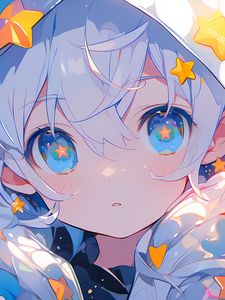 Preview wallpaper girl, hood, stars, anime