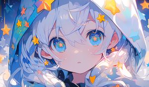 Preview wallpaper girl, hood, stars, anime