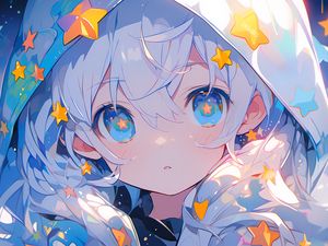 Preview wallpaper girl, hood, stars, anime