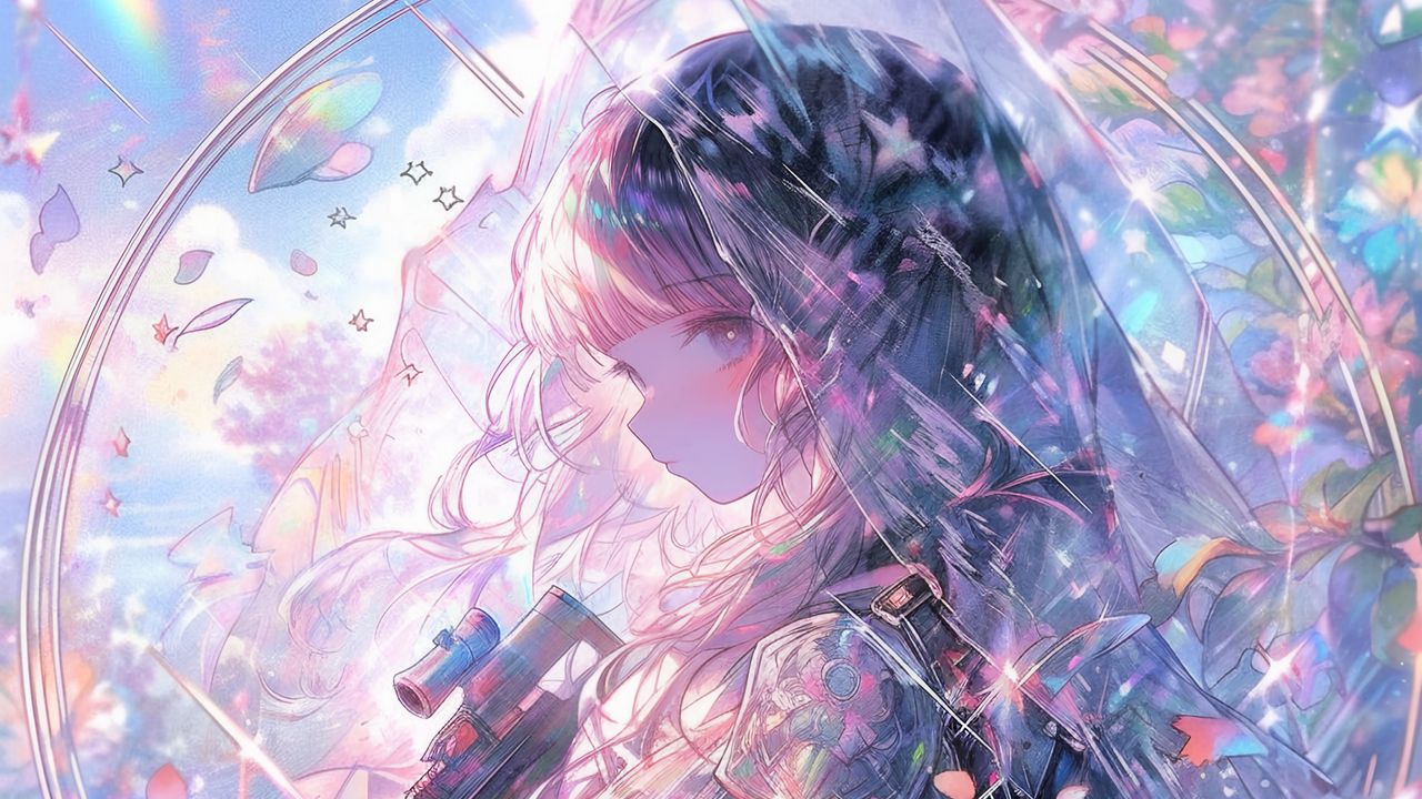 Wallpaper girl, hood, transparent, weapons, anime, art