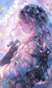 Preview wallpaper girl, hood, transparent, weapons, anime, art