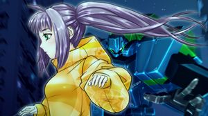 Preview wallpaper girl, hoodie, anime, yellow, purple
