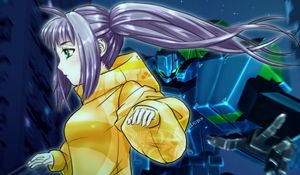Preview wallpaper girl, hoodie, anime, yellow, purple