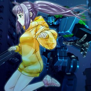 Preview wallpaper girl, hoodie, anime, yellow, purple