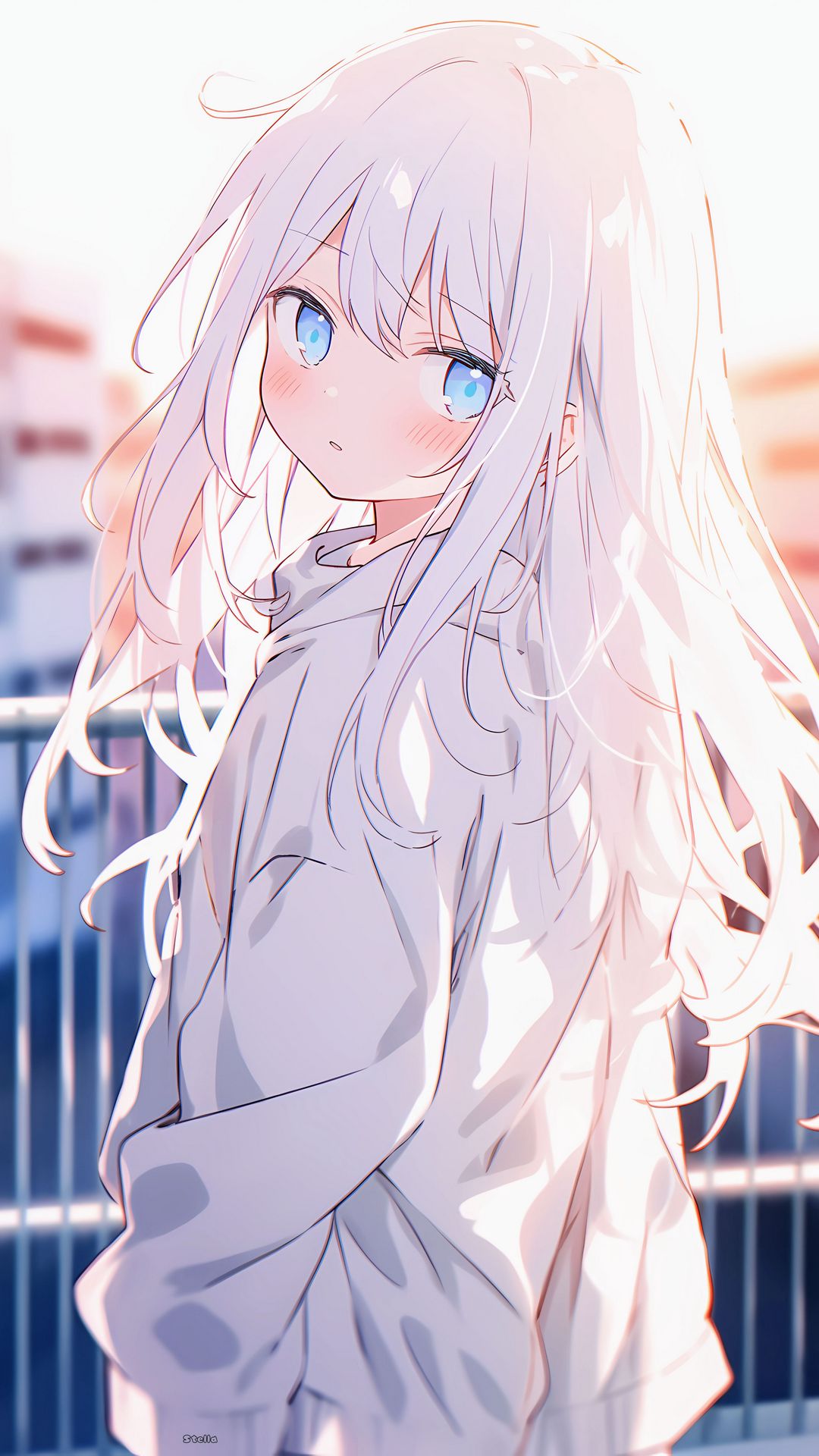 Download wallpaper 1080x1920 girl, hoodie, anime, light samsung galaxy ...