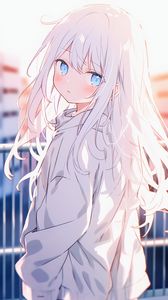 Preview wallpaper girl, hoodie, anime, light
