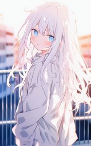 Preview wallpaper girl, hoodie, anime, light