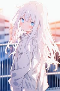 Preview wallpaper girl, hoodie, anime, light