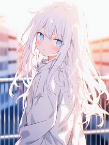 Preview wallpaper girl, hoodie, anime, light