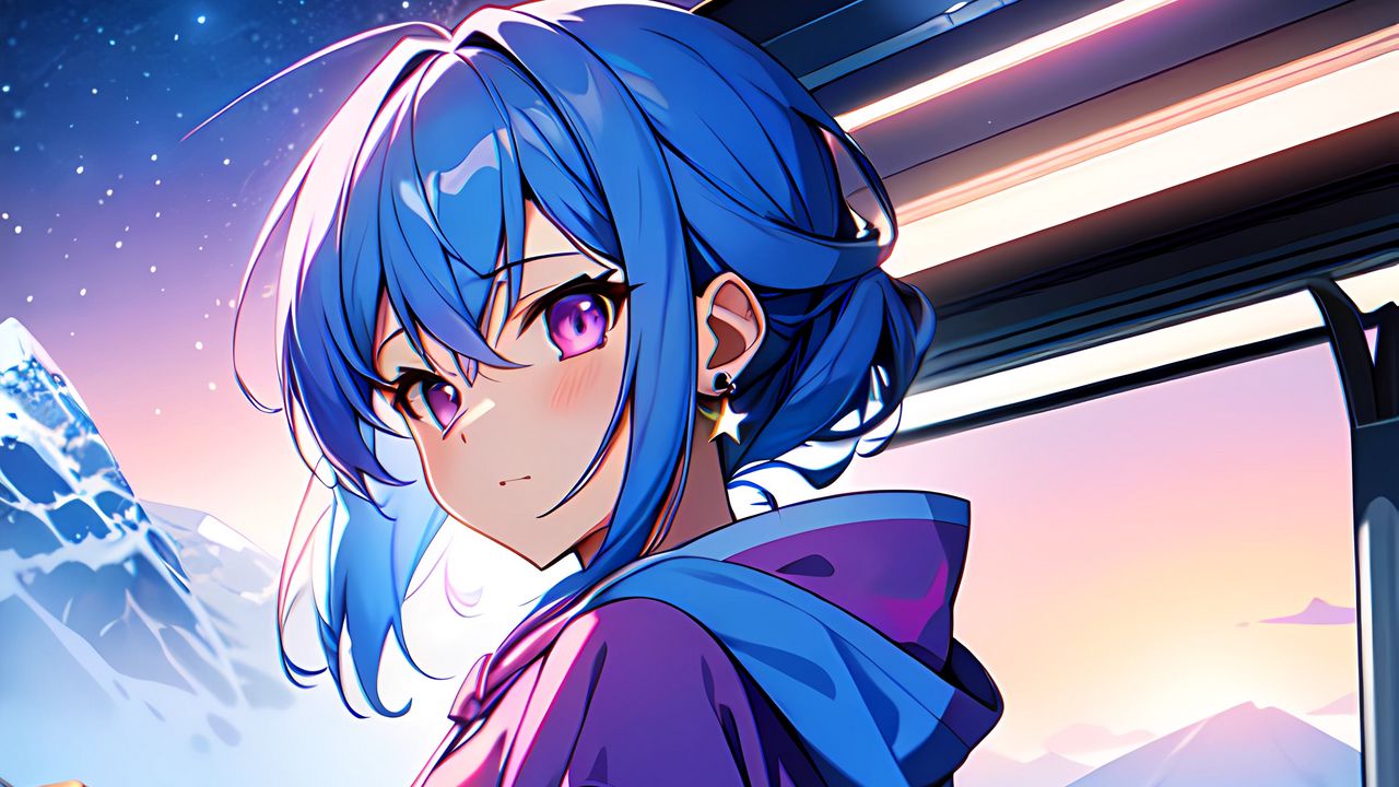 Wallpaper girl, hoodie, blush, anime, blue