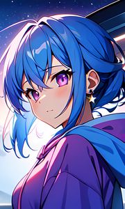 Preview wallpaper girl, hoodie, blush, anime, blue