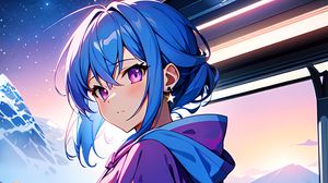 Preview wallpaper girl, hoodie, blush, anime, blue