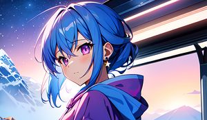 Preview wallpaper girl, hoodie, blush, anime, blue