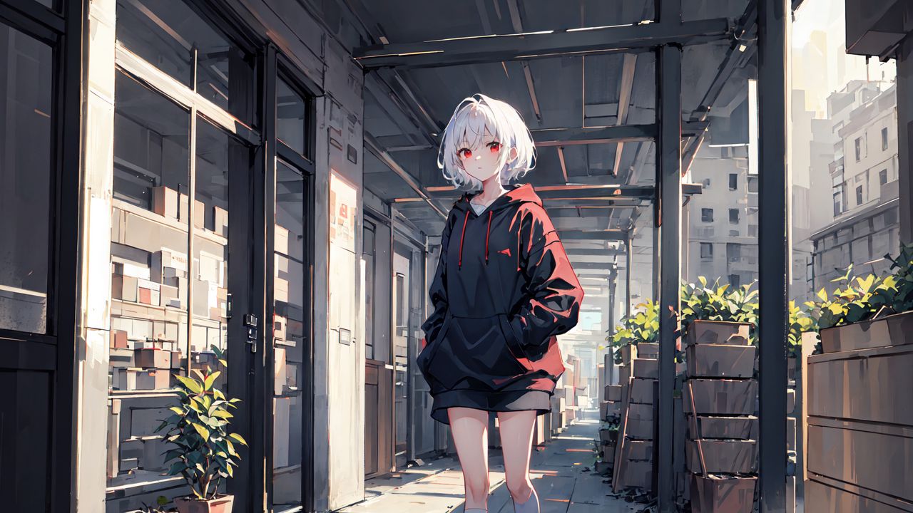 Wallpaper girl, hoodie, shorts, anime, art