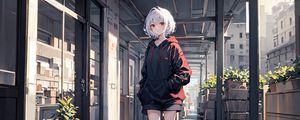 Preview wallpaper girl, hoodie, shorts, anime, art