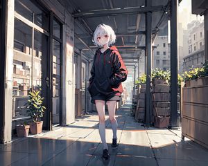 Preview wallpaper girl, hoodie, shorts, anime, art