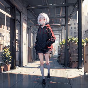 Preview wallpaper girl, hoodie, shorts, anime, art