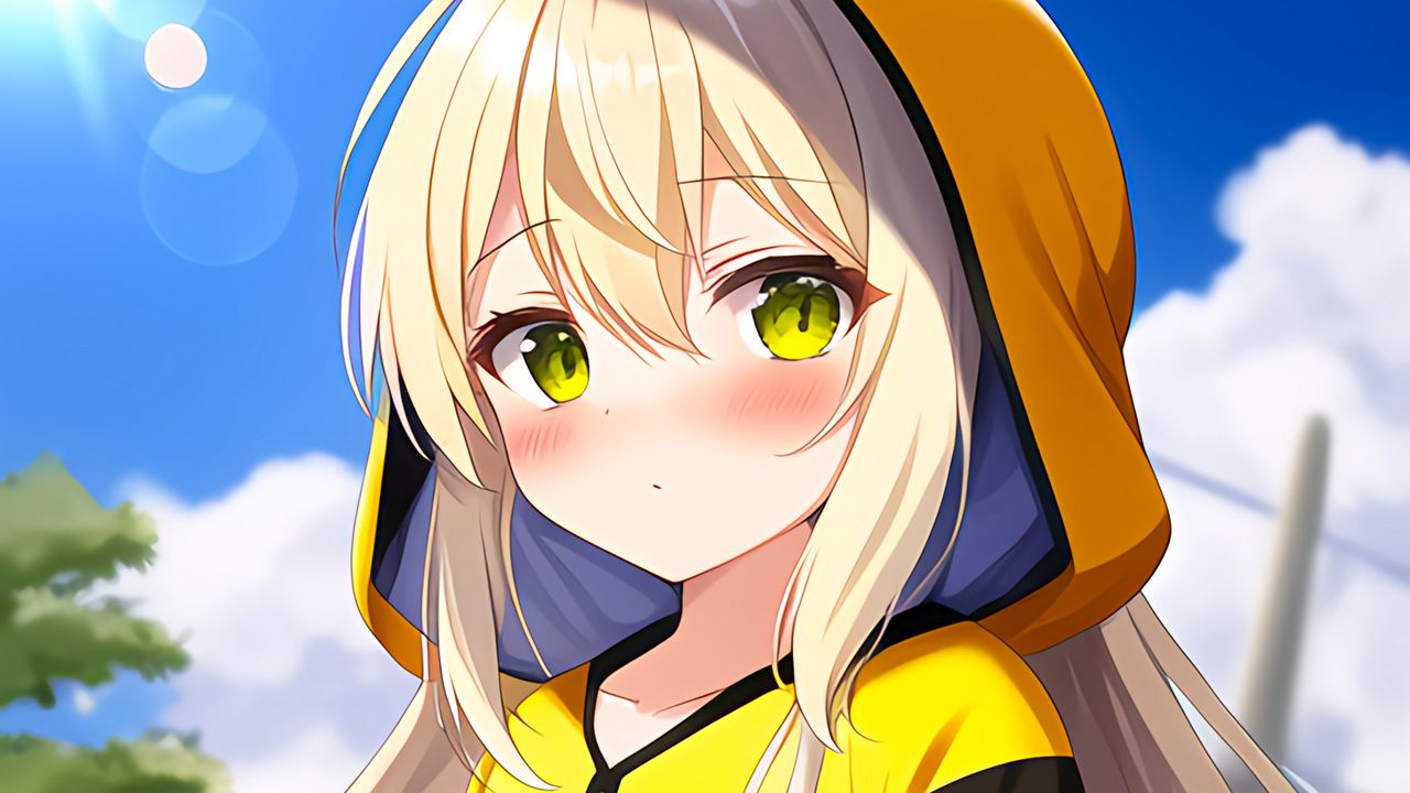 Wallpaper girl, hoodie, yellow, anime