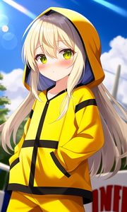 Preview wallpaper girl, hoodie, yellow, anime