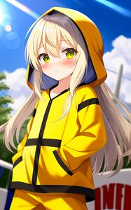 Preview wallpaper girl, hoodie, yellow, anime