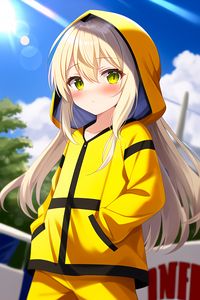 Preview wallpaper girl, hoodie, yellow, anime