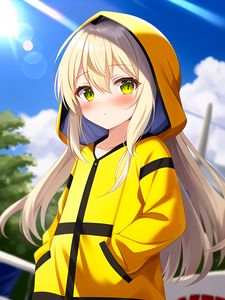 Preview wallpaper girl, hoodie, yellow, anime