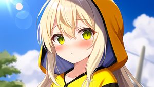 Preview wallpaper girl, hoodie, yellow, anime